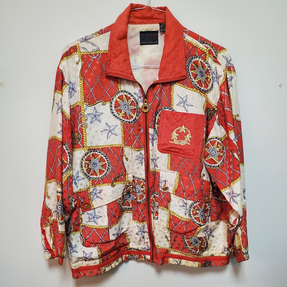 Mureli 100% silk zip up windbreaker Nautical design Size M